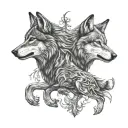 two wolves howling tattoo design idea