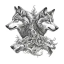 two wolves howling tattoo design idea