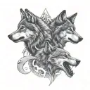 two wolves howling tattoo design idea