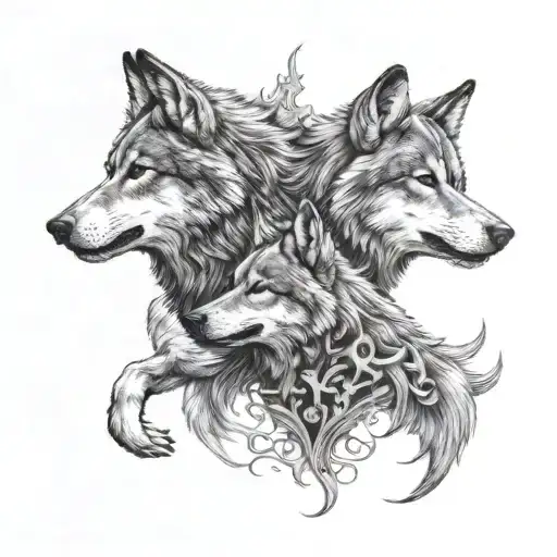 two wolves howling tattoo design idea