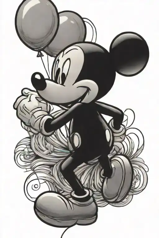 Mickey mouse holding balloon shaped like tattoo design idea