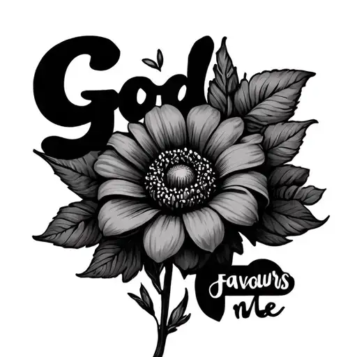 God Favours Me in cursive with a flower embedded in the G  tattoo design idea