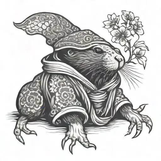 mole anilmal in Japanese  robe tattoo design idea