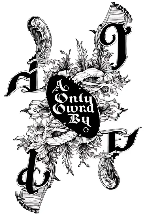 vertical tattoo from words "Anal Only" on one side of a column, "Owned By" on other side of the column, then letters "G. tattoo design idea