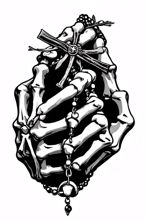skeleton hand rosary wrapped loosely tattoo design idea