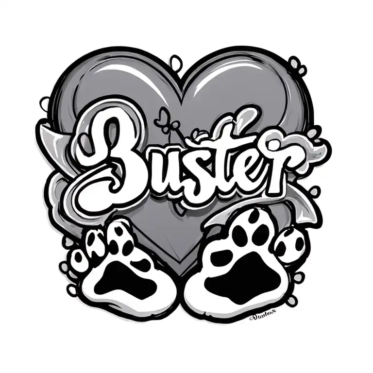 "Buster" heart and paw print tattoo design idea