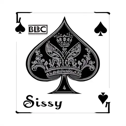 queen of spades symbol with text 'BBC Sissy' tattoo design idea