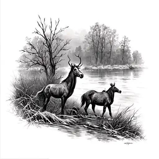 holland hunting scene tattoo design idea