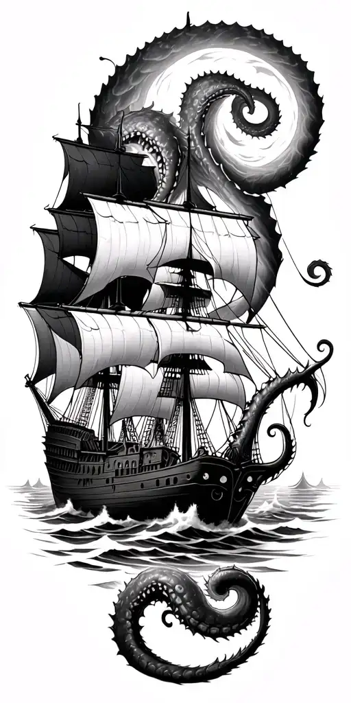 kraken attacking a ship tattoo design idea
