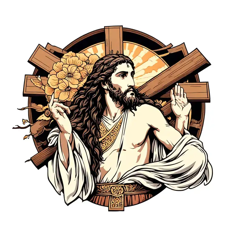 Japanese Christian Jesus carring the cross tattoo design idea