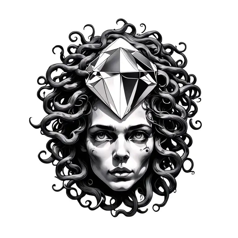 Beautiful medusa with one large classic diamond tattoo design idea