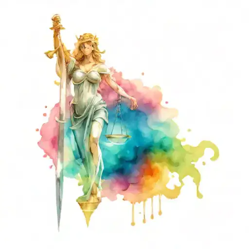 lady justice scale with sword intertwined tattoo design idea