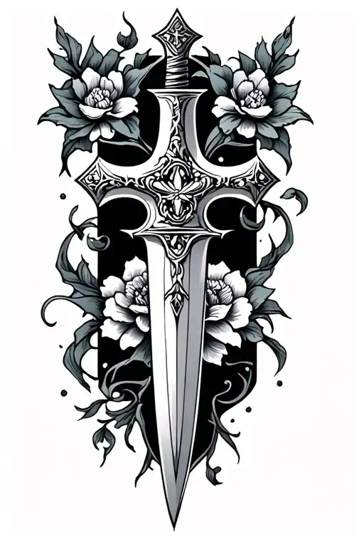 Sword and cross dainty cross tattoo design idea
