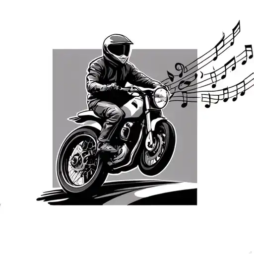 a motorcycle riding on a portable and emitting musical notes from the exhaust tattoo design idea
