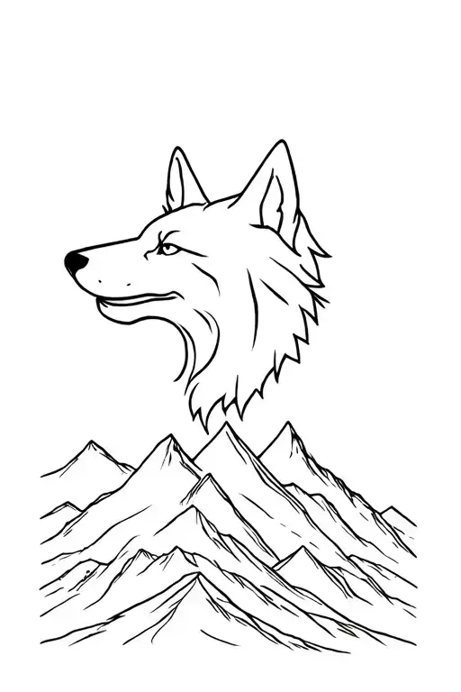 Wolf head with Mountains and Mountian bb 35 uss tattoo design idea