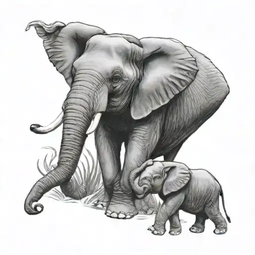 Mom and baby elephant tattoo design idea