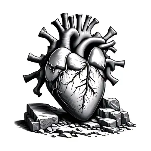 tattoo image of an Anatomically correct heart with the lower half covered in stone that is being chiseled away  tattoo design idea