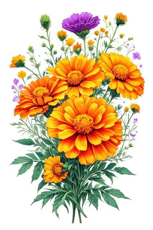 marigold and cosmos flowers tattoo design idea