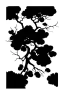 a bare, thin tree with long branches, a thin long branch that goes off to the left has a few scattered leaves, e.g tattoo design idea