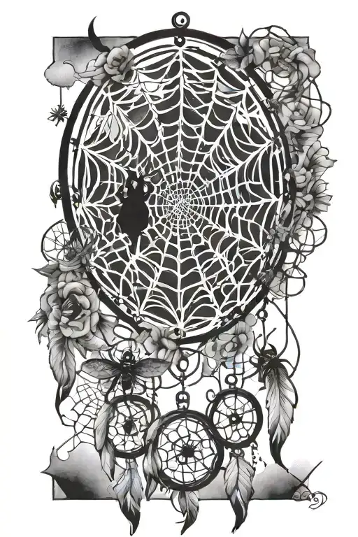 spider web dream catcher entangled tattoo design idea