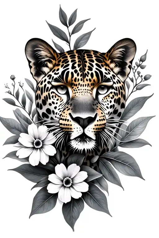 leopard safari leaves bum flowers growing tattoo design idea