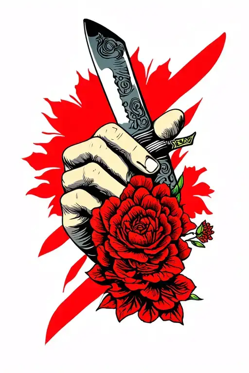 hand with a Japanese knife tattoo design idea