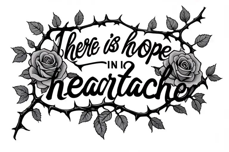 "There is hope in heartache" Vine with thorns and blooming roses tattoo design idea