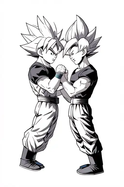 goku and vegeta fist bumping tattoo design idea