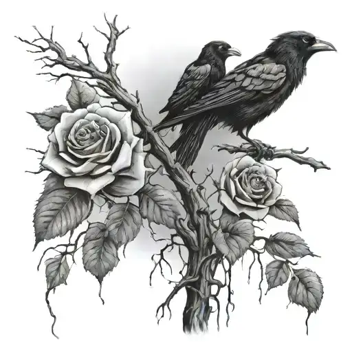 poison tree with wilted rose decaying some ravens being nearby tattoo design idea