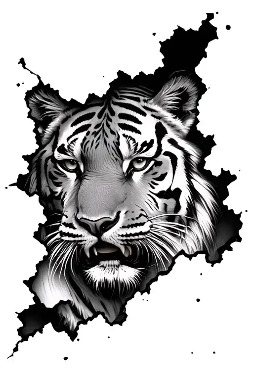 tiger peaking through torn skin realistic  tattoo design idea