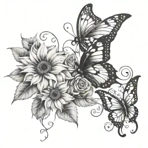 "God meant it for my good." with sunflowers and butterflies tattoo design idea