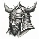 Samurai head with helmet tattoo design idea