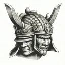 Samurai head with helmet tattoo design idea