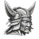 Samurai head with helmet tattoo design idea