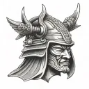 Samurai head with helmet tattoo design idea