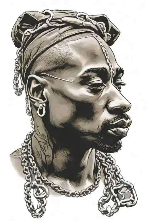 tupac shakur with american bully chain tattoo design idea