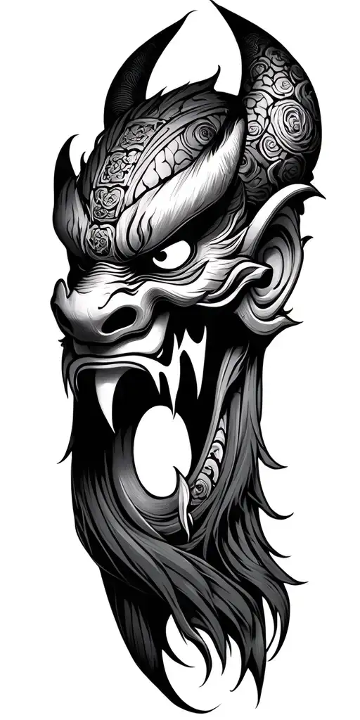 Oni mask Japanese shrine tattoo design idea