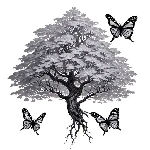 poison tree growing with butterflies and semi colon tattoo design idea
