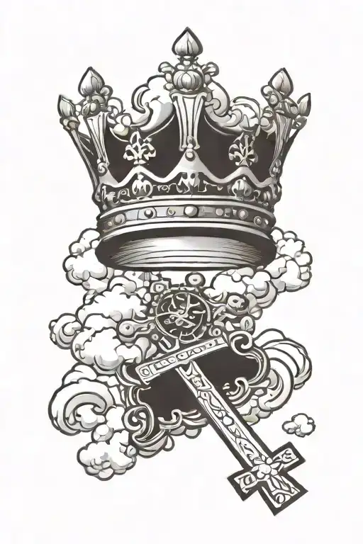 crown with clouds and cross  tattoo design idea