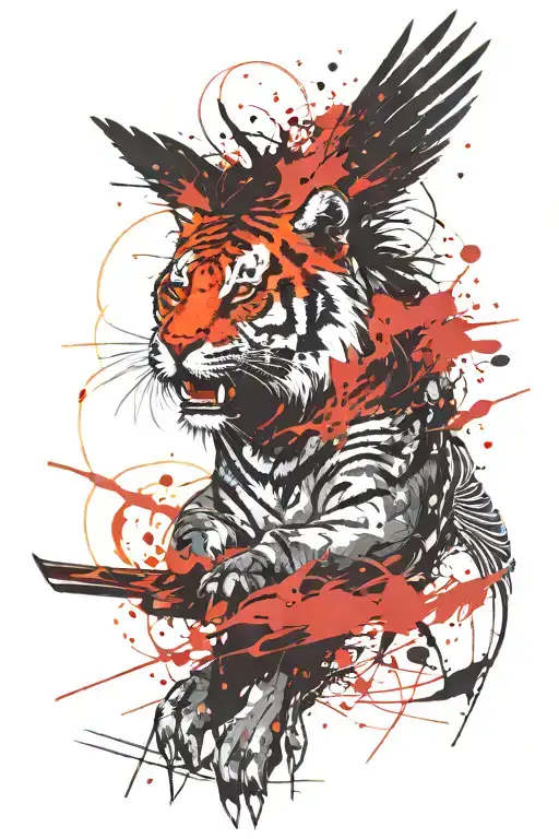 Combination of tiger eagle wolf in the moon surrounded tattoo design idea