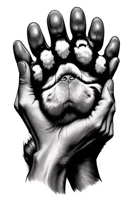 hands holding dog paws forming tattoo design idea