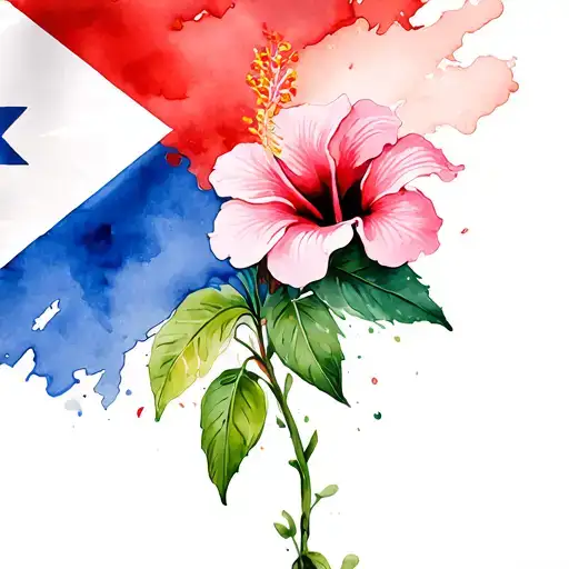 puerto rico flag with hibiscus flower blooming tattoo design idea
