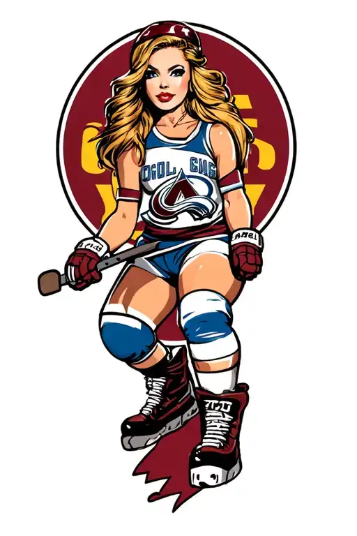 Colorado avalanche pinup girl tattoo design idea