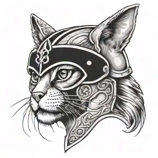 cat face Spartacus helmet adorned tattoo design idea