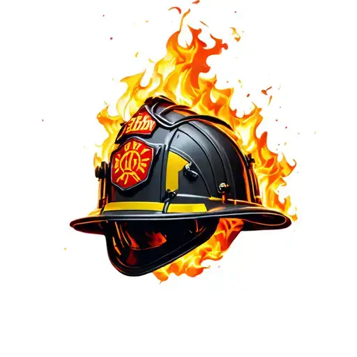 firefighter helmet engulfed in flames tattoo design idea