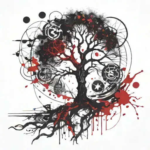 tree abstract compas tattoo design idea