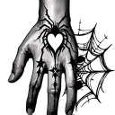 fingers look like an x-ray with the heart shaped spider web and spider on the back of my hand with big stars n posion tr tattoo design idea