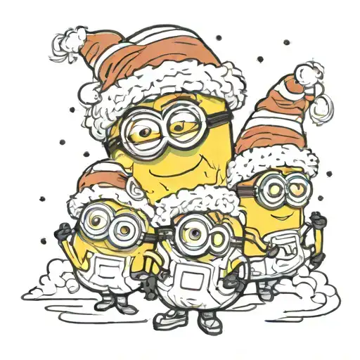 minions with Christmas hats on tattoo design idea