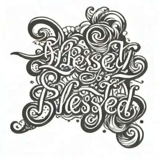 blessed in cursive bubble writing with sunset tattoo design idea