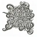 blessed in cursive bubble writing with sunset tattoo design idea